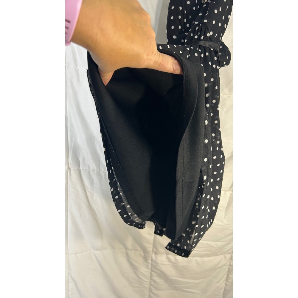 As U Wish Black White Polka Dot Halter Dress Women's Size L Tie Waist Sheer - Picture 5 of 10